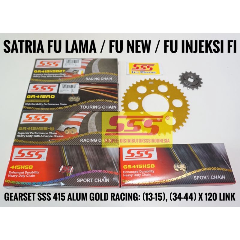 GEARSET / GIRSET / GEAR SET / GIR SET SATRIA FU / FU NEW FACELIFT GOLD ALLOY 415 RANTAI SSS 120 HSBT
