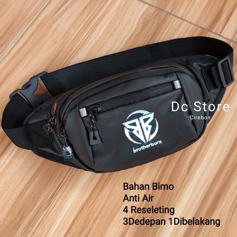 Waistbag pria slempang tas gaul distro waterproof brotherborn hitam bimo