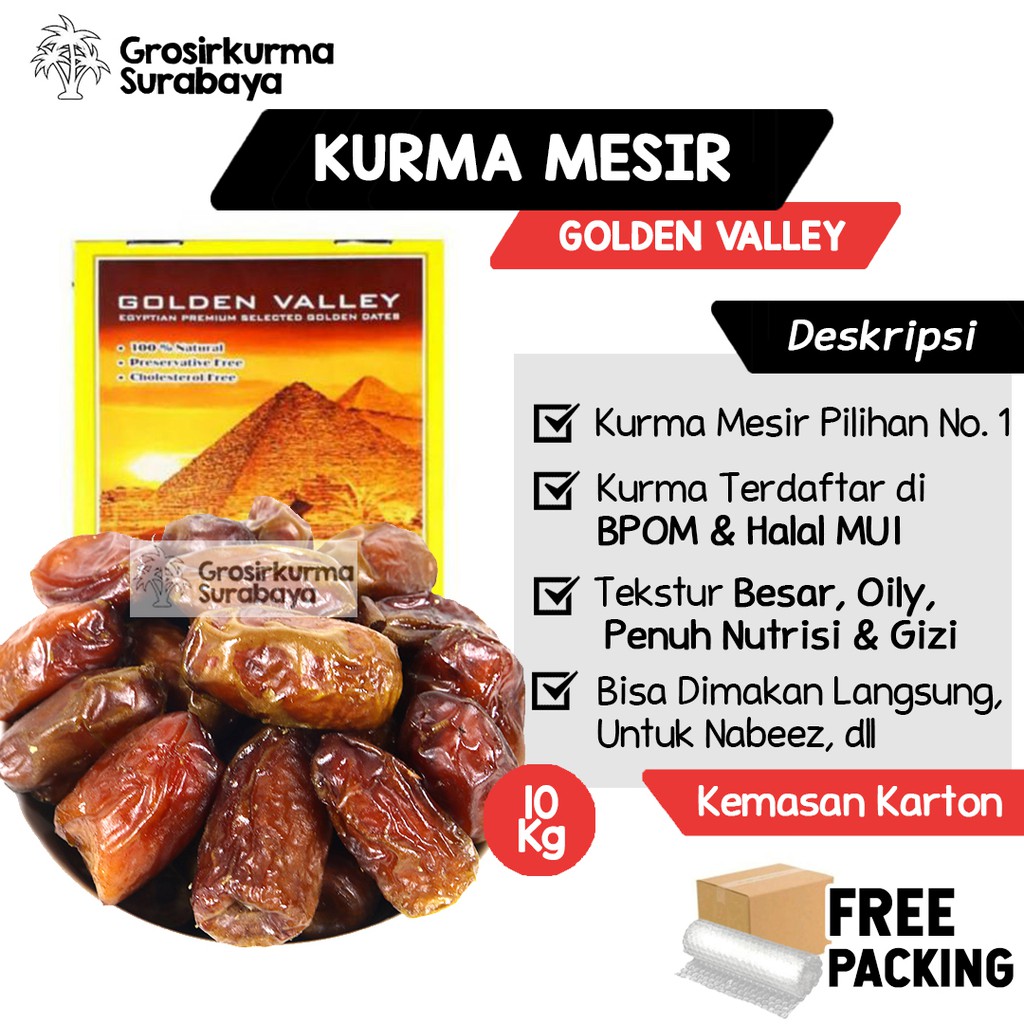 

1 Karton (10 Kg) Kurma Mesir Madu Premium Golden Valley Gizza Untuk Puasa & Nabeez Enak Sukari Ajwa