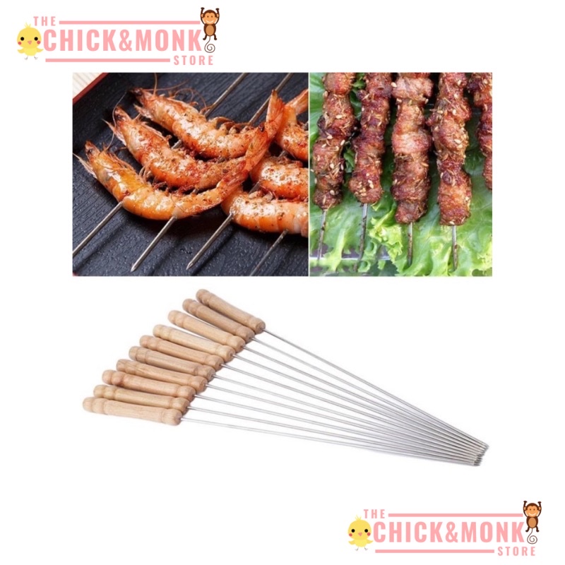 Jual Tusuk Sate Stainless 34 Cm Reusable Tusuk Bbq Panggang Skewer Isi