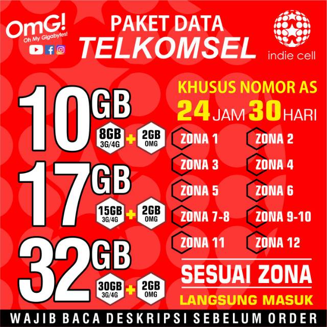 PAKET DATA TELKOMSEL AS 10GB/17GB/32GB - 24 JAM 30 HARI