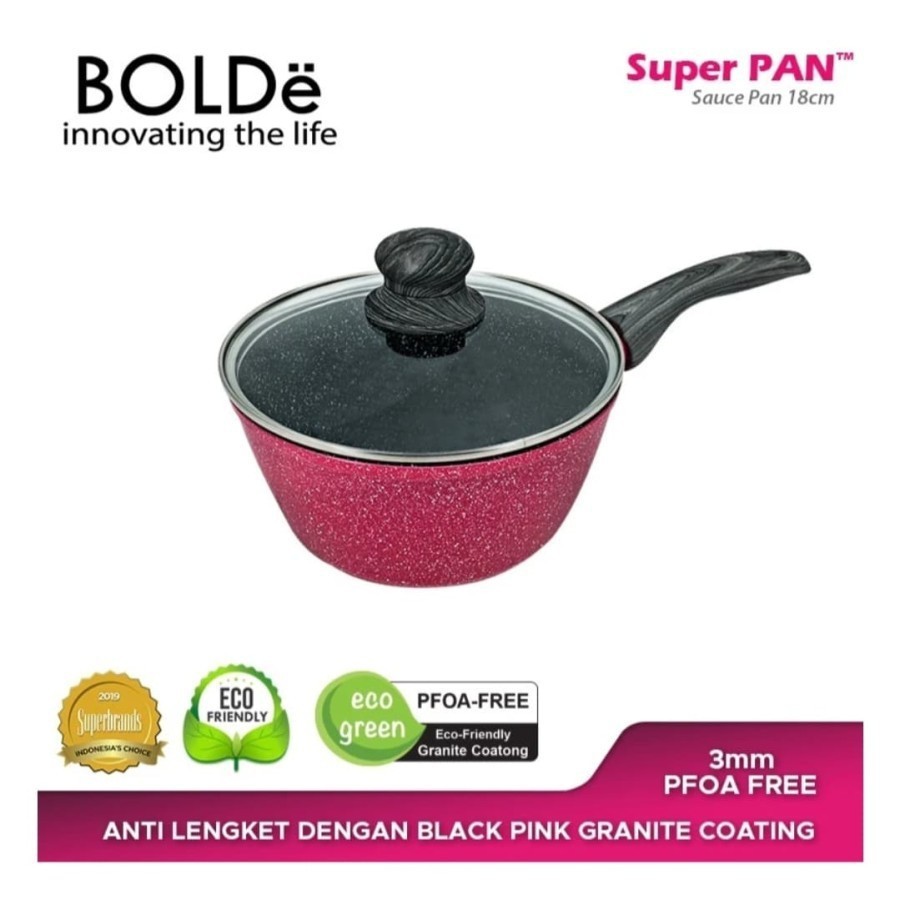 Panci Bolde Sauce Pan 18cm + Glass lid Granite Blackpink