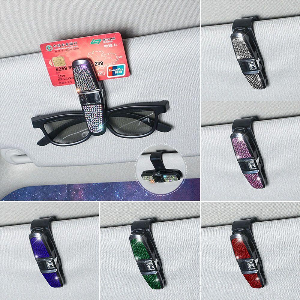 R-FLOWER Auto Sun Visor Portable Kristal Berlian Imitasi 7warna Holder Kartu Tiket