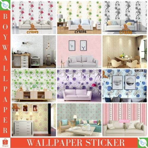 COD - PAKET 2 ROLL Wallpaper Stiker Dinding 45CM X 5M Motif Dan Karakter Premium Quality TERLARIS CY1075 BUNGA HIJAU - BOY WALLPAPER