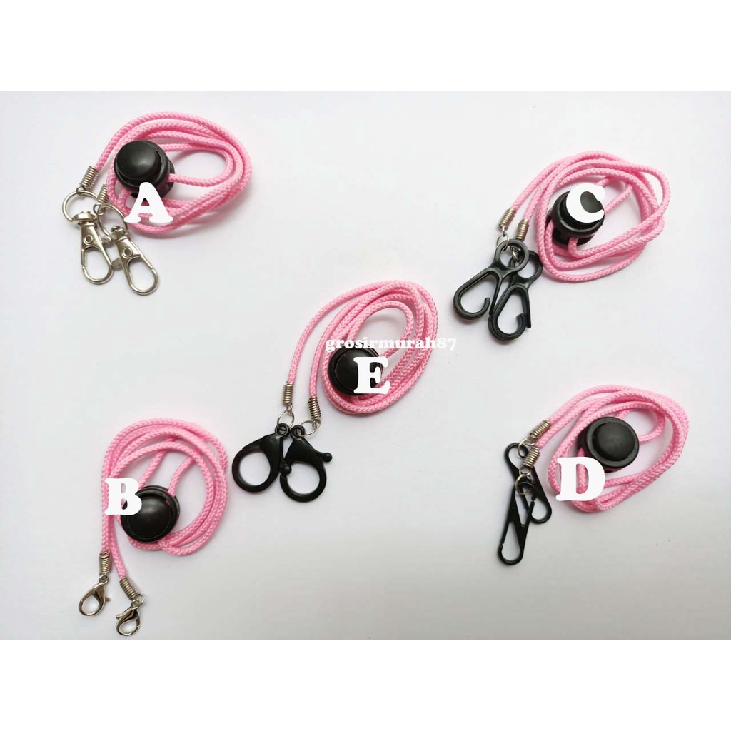 Tali masker dewasa lanyard kalung masker non elastis warna pink ready stok cantolan kokot cantolan besi atau plastik