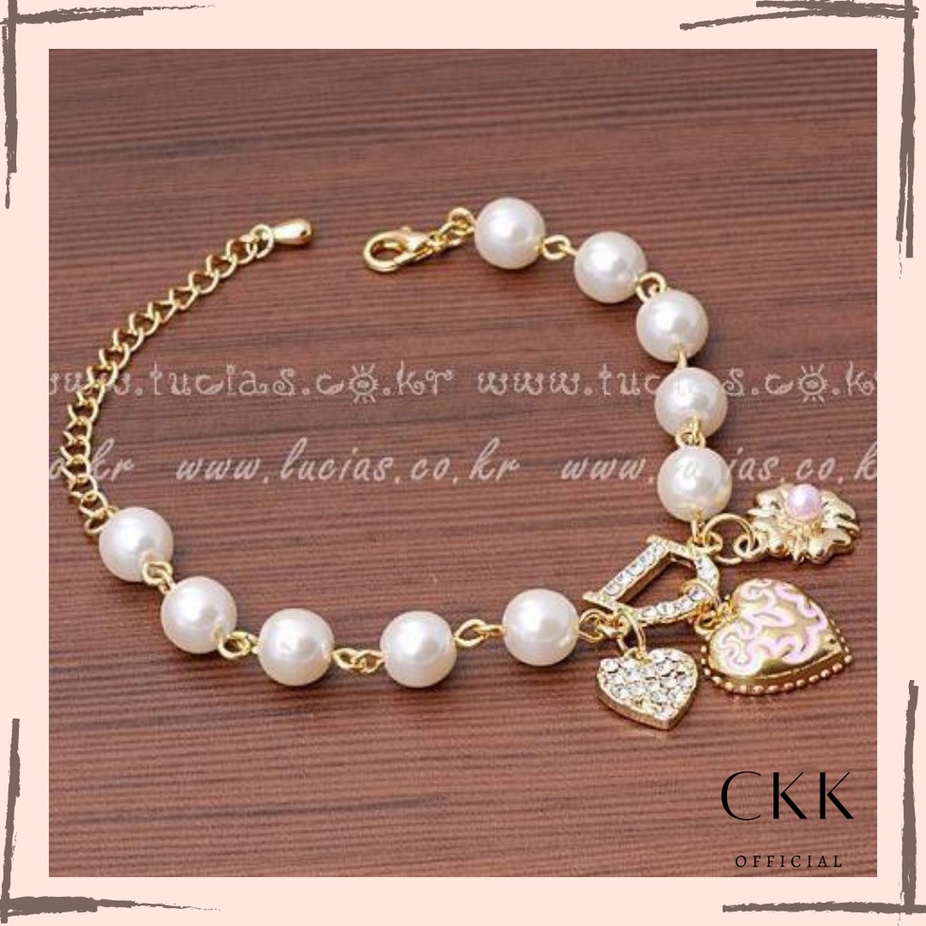 ➰CKK➰ Gelang Tangan Wanita Mutiara Berbentuk D Love  FA49 Permata Cantik