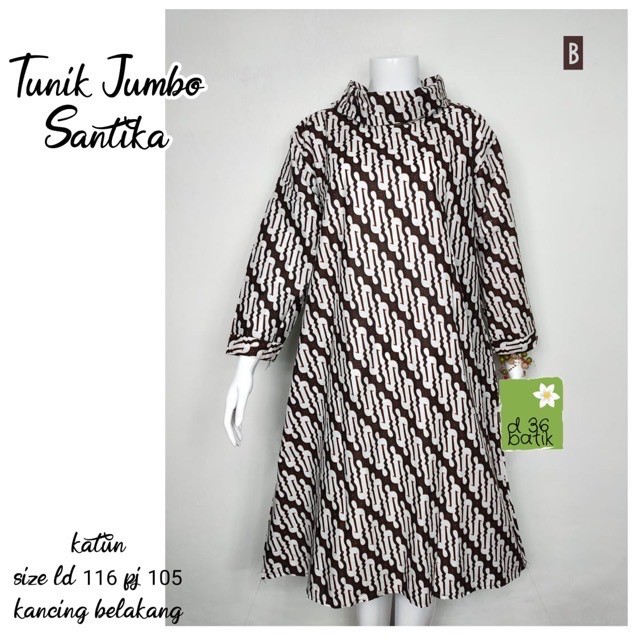 Tunik Jumbo Santika Batik White Jumbo Big Size Muslim Midi Pesta Kerja Seragam Kondangan Modern