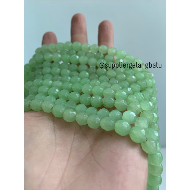 Bahan SOFT GREEN cat eye 8mm CUTTING mata kucing HIJAU TANPA JARONG bahan kalung gelang anting strap mask kerajinan tangan craft citayam fashion week etink vintage elegan bali manik crystal