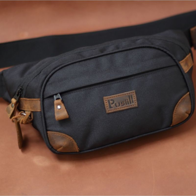 Waistbag Pusiill original 1570 Hitam Tas pinggang tas bahu pria wanita keren coundura variasi kulit sapi