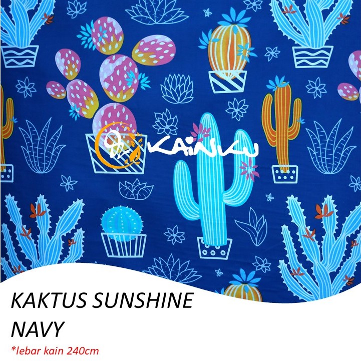 KAINKU - Kain Meteran Katun Lokal CVC &quot;KAKTUS SUNSHINE NAVY SG&quot; (harga 1 meter)