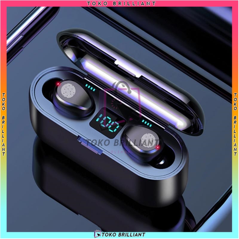 [𝐁𝐈𝐒𝐀 𝐂𝐎𝐃] F9 Headset Bluetooth 5.0 Earphone Wireless TWS F9 9D Stereo Sentuhan Pintar With Mikrofon PowerBank