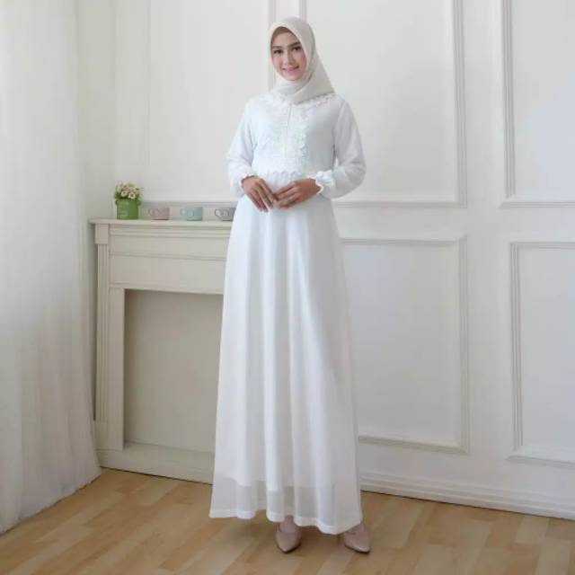 GAMIS PUTIH RENDA SIZE L GAMIS WANITA CANTIK ANGGUN