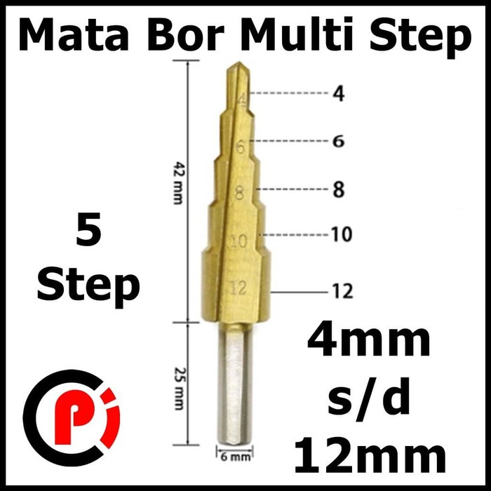 Mata Bor Multi Step 4-12mm Pagoda Tangga Payung Drill Bits Size Ukuran