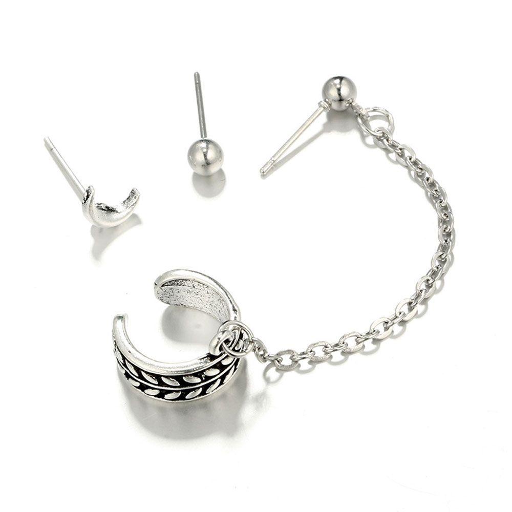 NEEDWAY Needway Anting Set Bulan Daun Sederhana Wanita Aksesoris Fashion Paduan Tindik Drop Telinga Klip
