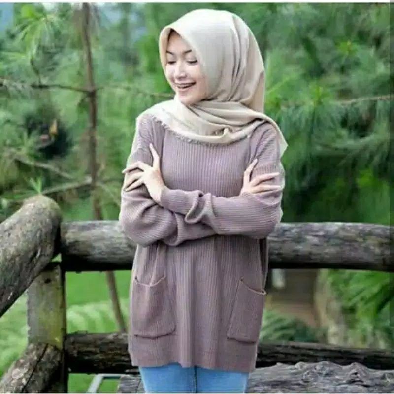 Baju Atasan Wanita Oversize POCKY SWEATER Sweater Rajut Jumbo Bluse Rajut