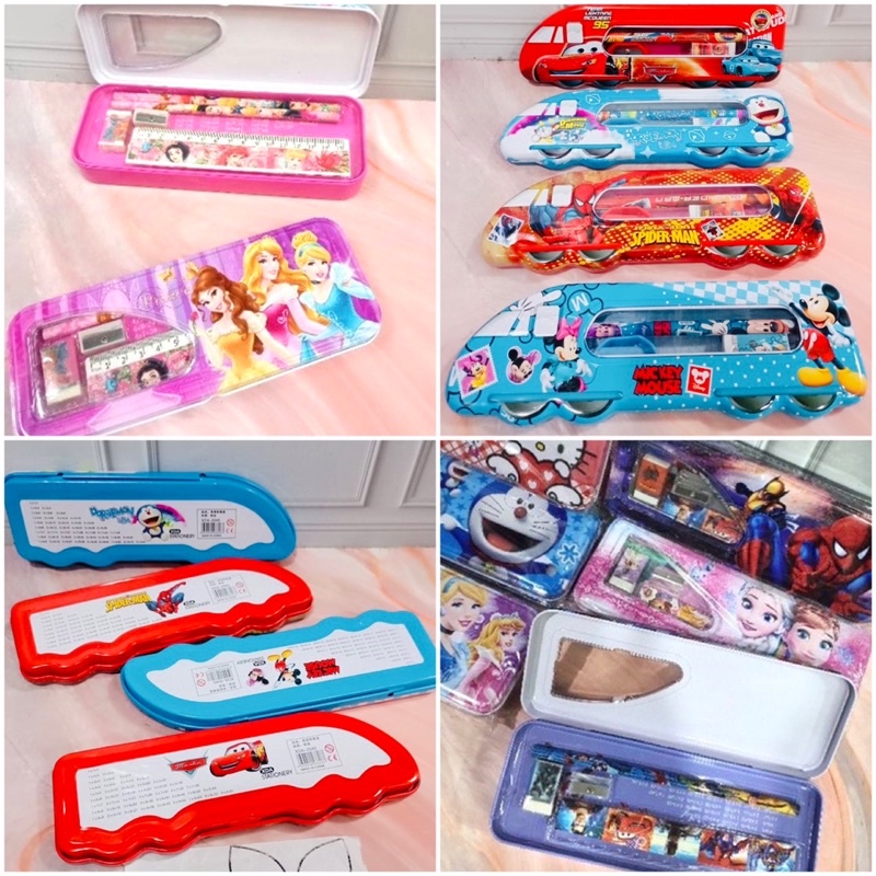 tempat pensil kaleng stationery cars avenger cav set alat tulis spiderman