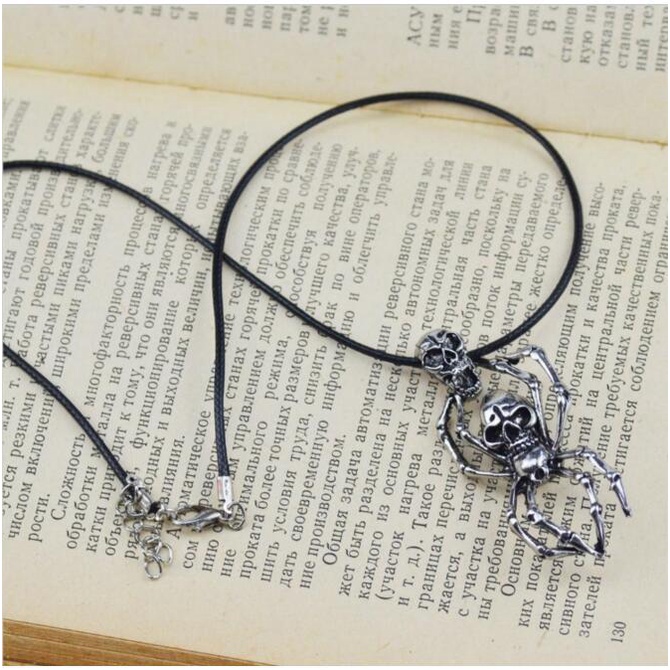 Punk Skull Spider Stainless Steel Pendant Necklace Exaggerated Men's Trendy Jewelry