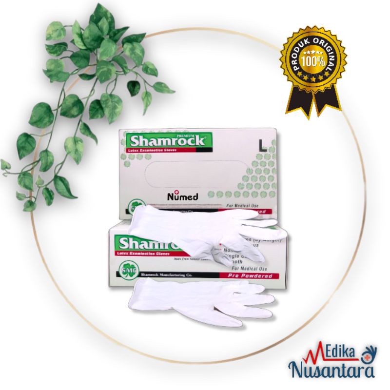 Sarung Tangan Latex Powder Shamrock / Latex Examination Gloves Pre Powdered Shamrock
