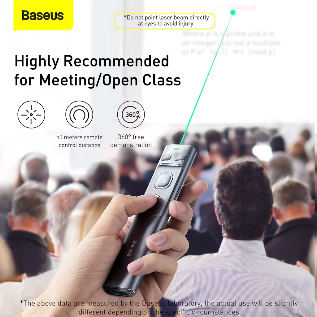 Baseus Wireless Presenter Laser Hijau Green Pointer Presentasi Battery