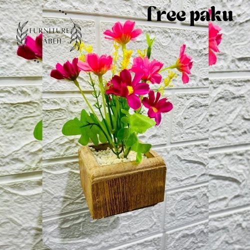 FURNITURE HIASAN RANGKAIAN BUNGA DAISY SET POT KAYU TEMPEL DINDING BUNGA PLASTIK ARTIFICIAL HIASAN SERBAGUNA