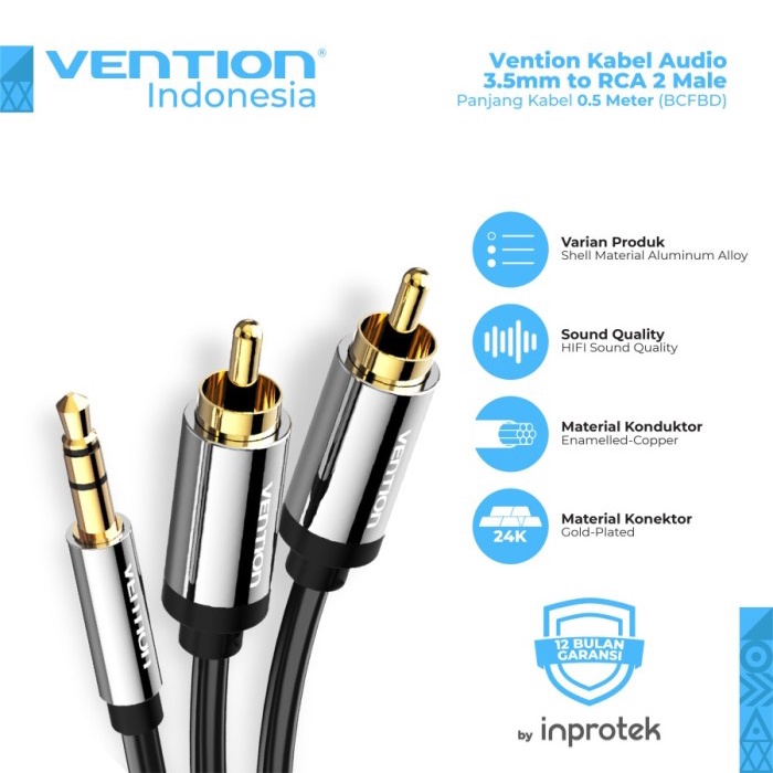 Vention Kabel Audio 3.5mm male To 2 RCA Male High Quality 0.5M - BCFBD