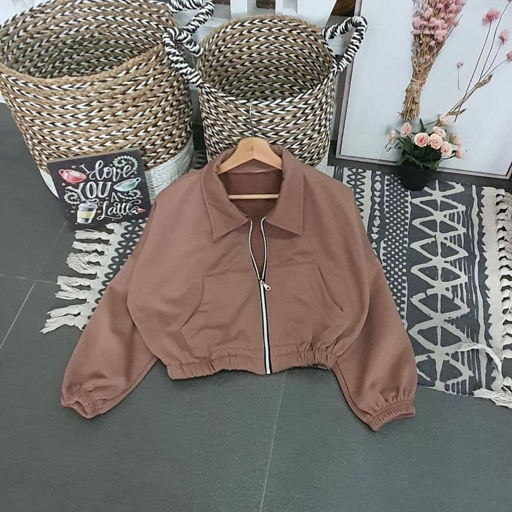 Nara Grosir - Vada Colar Jaket l Jaket Crop Polos Wanita