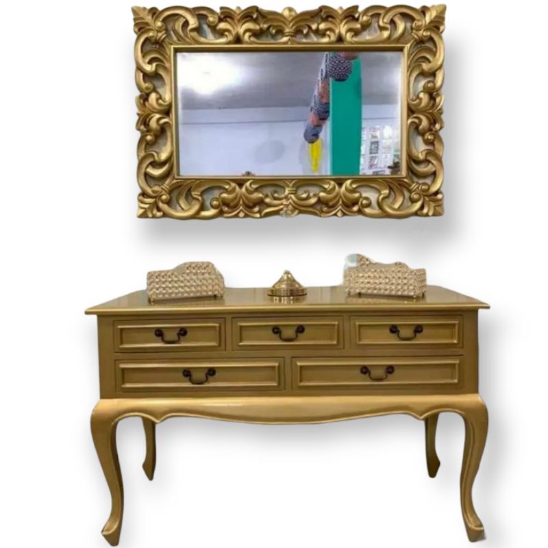 set meja hias dan pigura cermin ukiran mewah untuk hiasan dinding model meja laci 5 multifungsi ukur