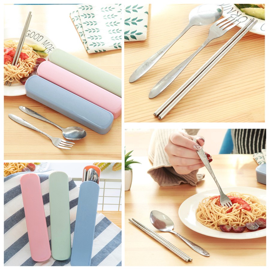 FUTAKO Sendok Garpu Sumpit Stainless Set + Kotak