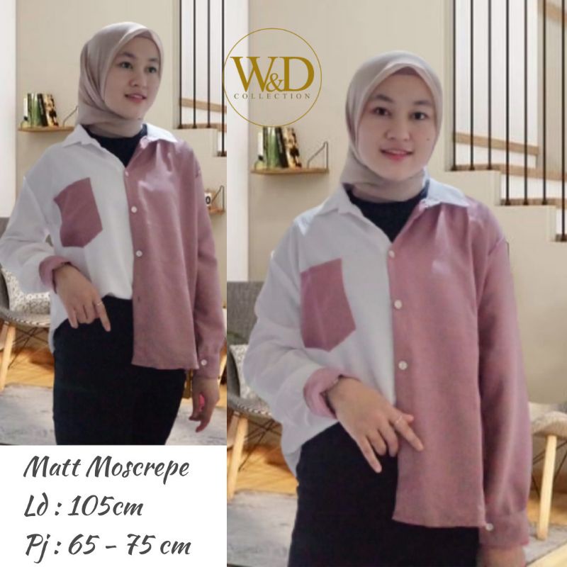 Kemeja Wanita Polos Casual Blouse Basic Kombinasi Warna Lengan Panjang Kekinian  Moscrepe