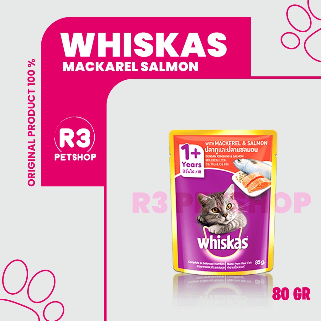 Makanan basah murah untuk Kucing WHISKAS Pouch 80gr All Varian