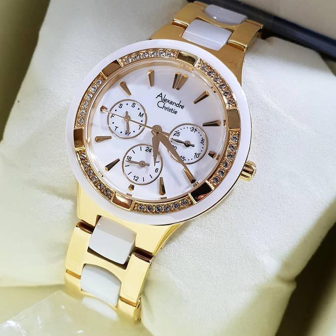 KUALITAS TERBAIK ALEXANDRE CHRISTIE WANITA CERAMIC GOLD WHITE AC2299 AC 2299 ORIGINAL TERLARIS