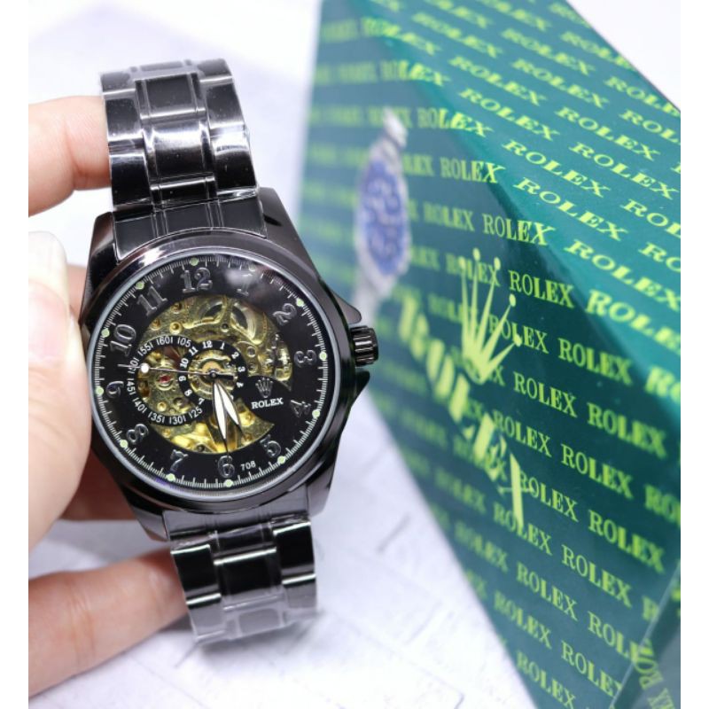 jam tangan pria rolex otomatis warna hitam