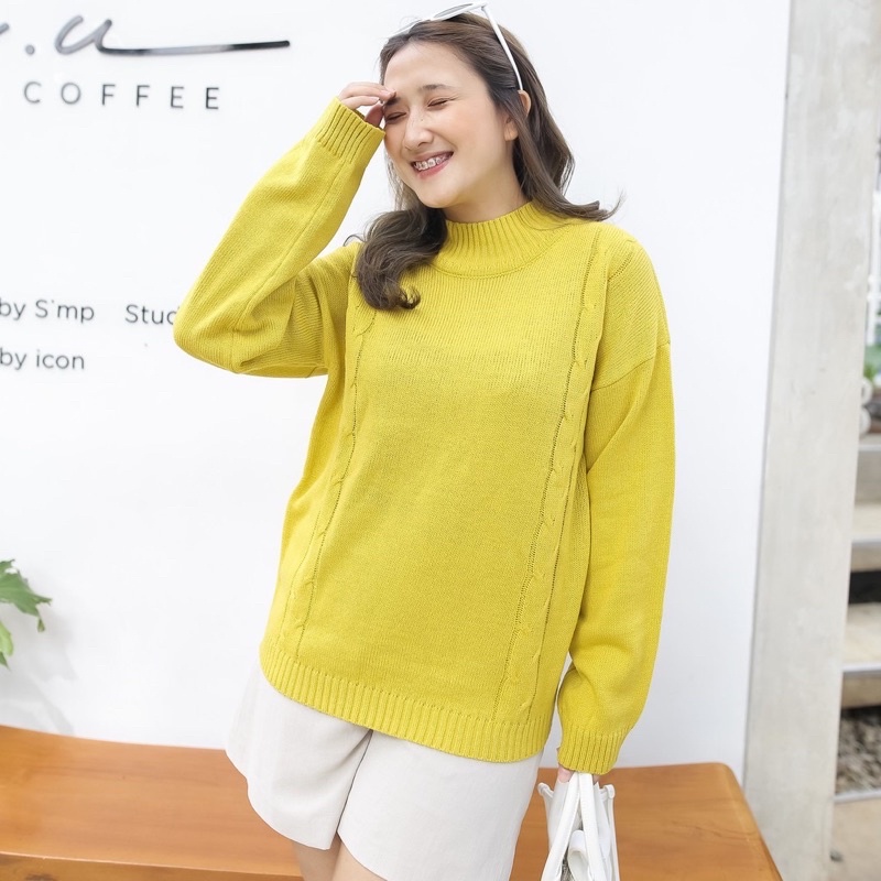 Blouse Baju Atasan Wanita Terbaru Lengan Panjang Boxy Kerah bulat cable