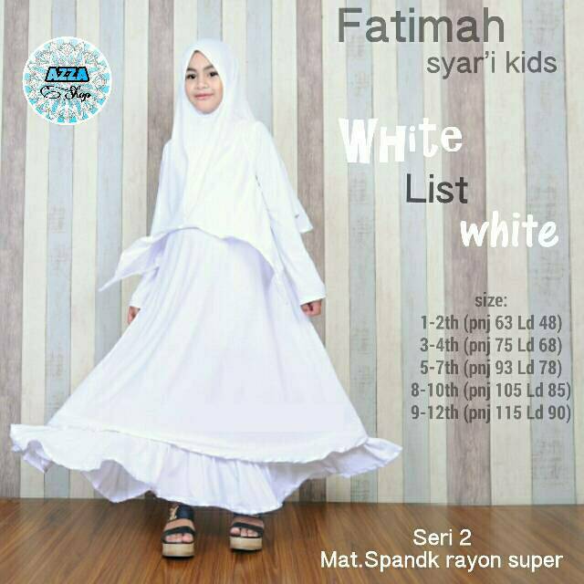 Fatimah Putih White Syari Gamis Busana Muslim Baju Anak Balita Remaja Girl Cewek Perempuan Lebaran