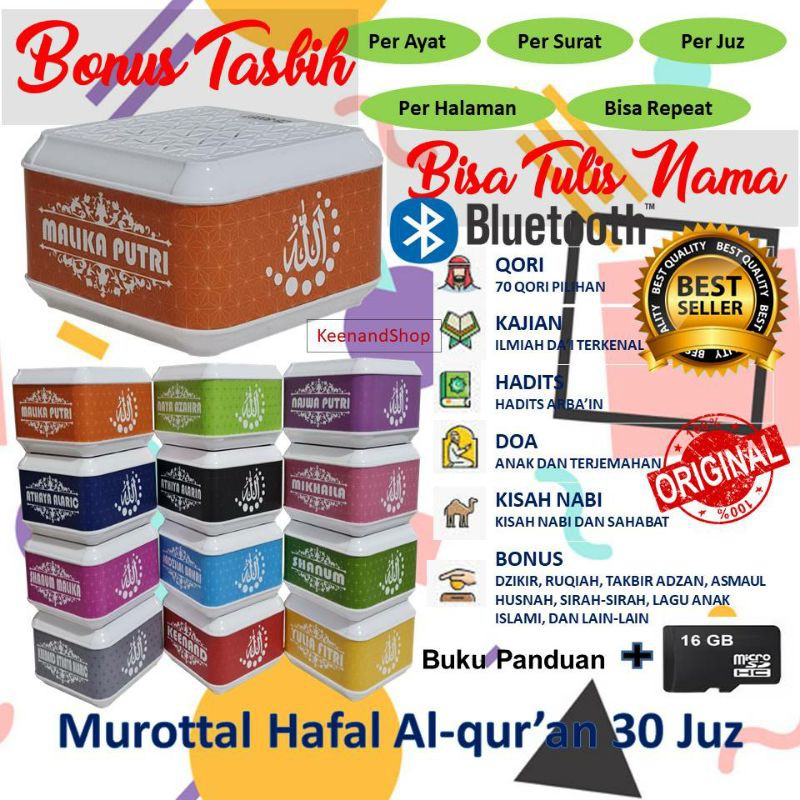 (Bisa Tulis NAMA) Speaker Alquran 30 Juz Bluetooth MEMORI 16 GB