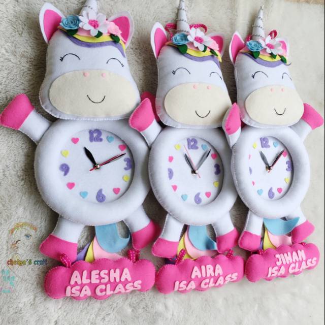 Jam dinding flanel,jam karakter,jam unicorn