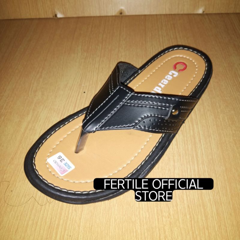 sandal jepit anak formal kulit imitasi hitam