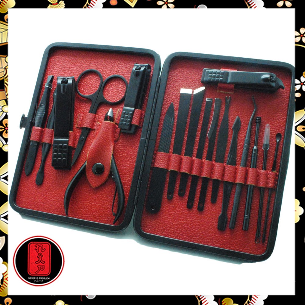 Biutte.co Nail Art Set Manicure Pedicure 18 PCS - C545AP - Black / gunting kuku set stainless / Perawatan kuku / perawatan kuku alat kecantikan / perawatan kuku dan kaki / Bast Seller