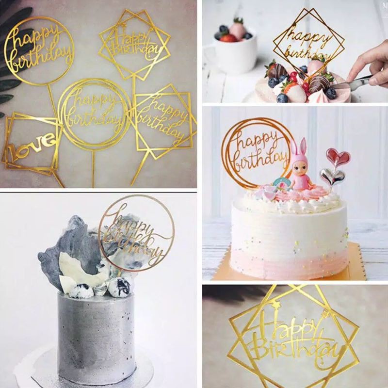 Topper akrilik/CAKE TOPPER HAPPY BIRTHDAY / TUSUKAN KUE / CAKE TOPPER GOLD