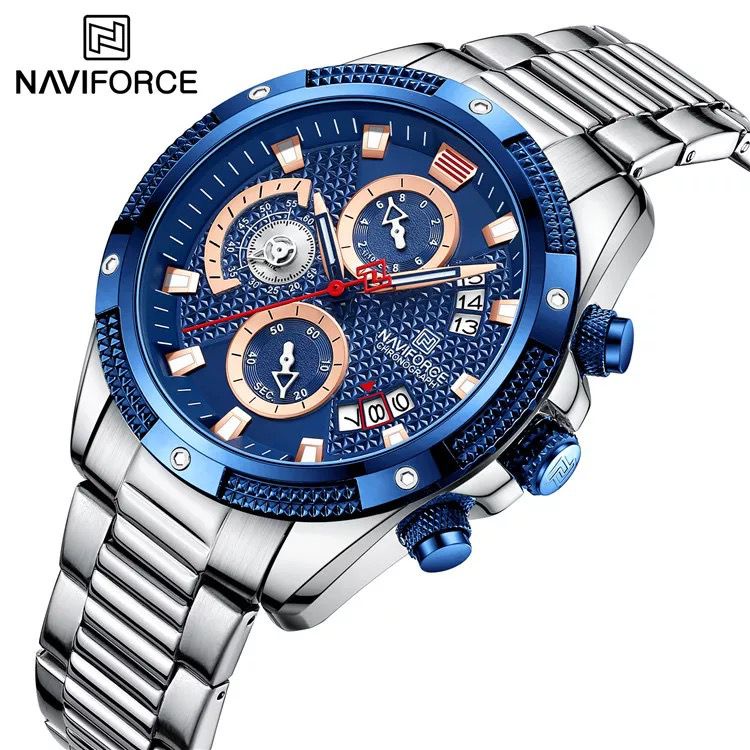 NAVIFORCE NF-8021M/JAM TANGAN COWOK RANTAI NAVIFORCE NF-8021M CHRONOGRAPH STAINLESS STEEL/NF-8021M/