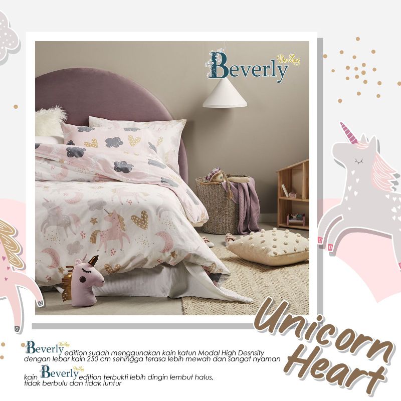 Katun Lokal Original Grade 1 kain Sprei meteran bahan Beverly Deluxe motif Unicorn Heart