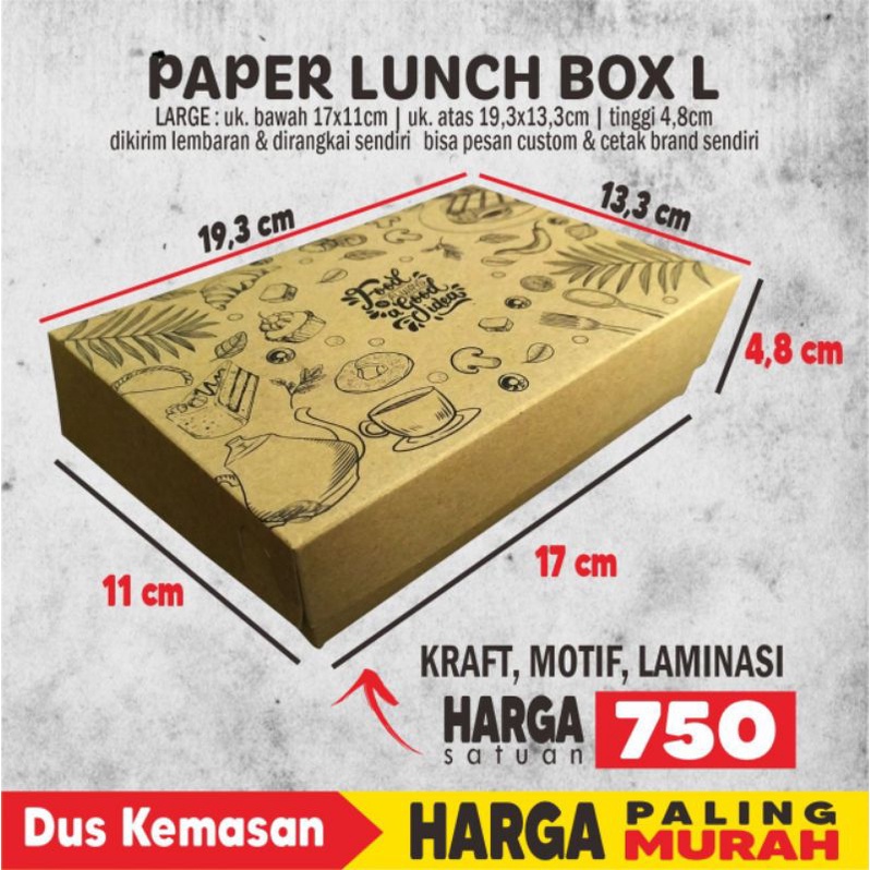 Paper Lunch Box L Motif Kraft Laminasi (34pcs)
