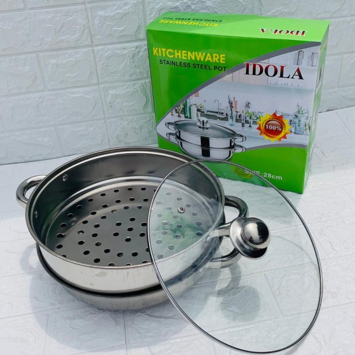 Panci Steamer Stainless 2 Tingkat  Panci Kukus Stainless Steel Idola