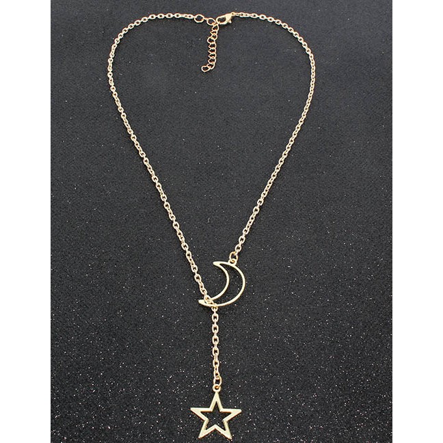 LRC Kalung Fashion Gold Moon Star Adjustable Necklace F62939