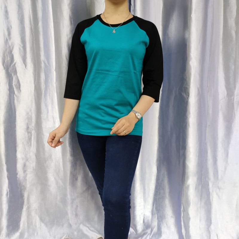 Kaos polos reglan TOSCA - HITAM lengan 3/4 uk18 20 22 S M L XL XXL