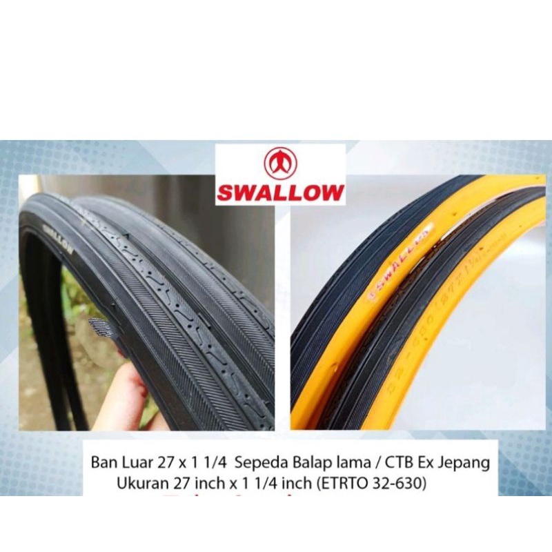 Ban Luar 27 x 1 1/4 Sepeda Balap Lama CTB Jepang. SWALLOW DELI TIRE