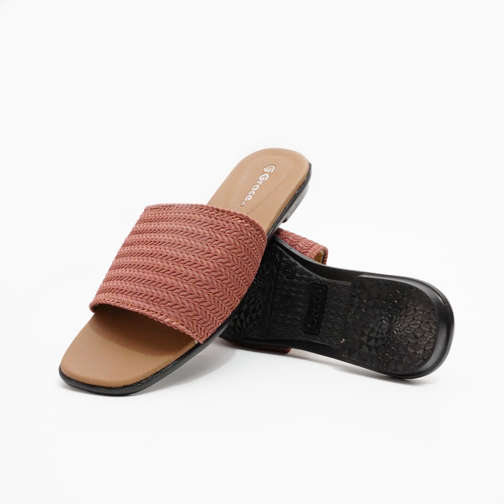 GRACE [MILEA SLOP] Sandal Rajut Selop Wanita/ Sendal Selop Kokop Rajut/ Sandal Tali Dixie Rajut-Salem(slm)