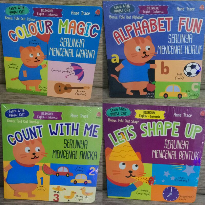 

Board book mengenal angka huruf bentuk warna pauw cat alphabet, colour, number, shape