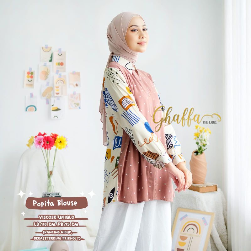 Blouse muslimah motif kekinian / Blouse Popita by ghaffa the label / Blouse motif