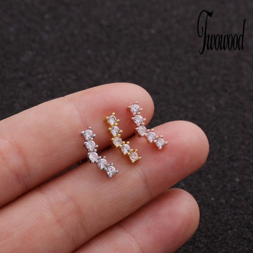 1 Pc Anting Stud Cubic Zirconia Bentuk Bintang Bulan Untuk Wanita